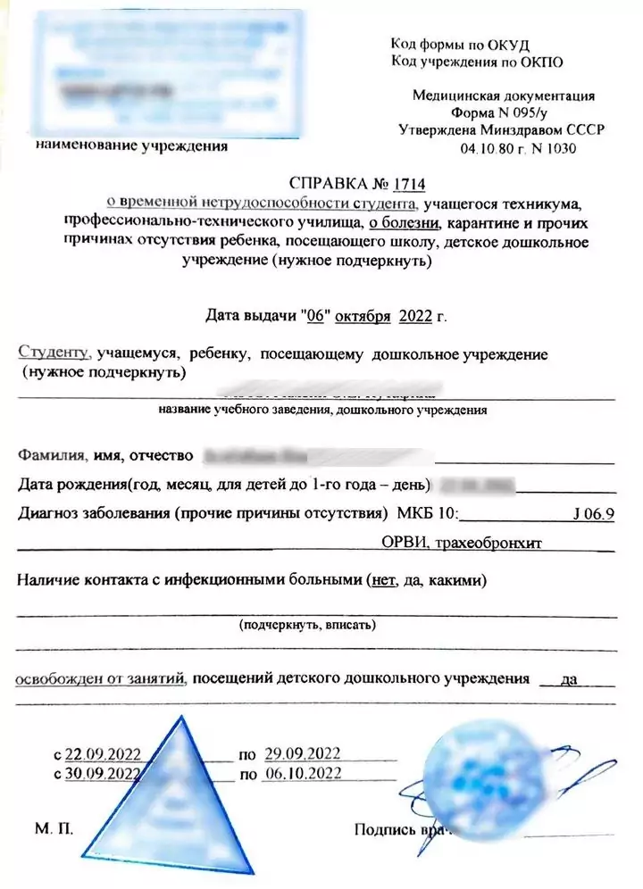 Купить справку 095у для учащегося в Москве.